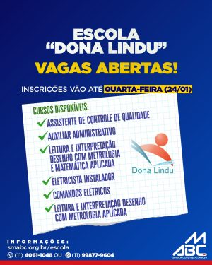 Escola “Dona Lindu” está com inscrições abertas para cursos em parceria com Senai